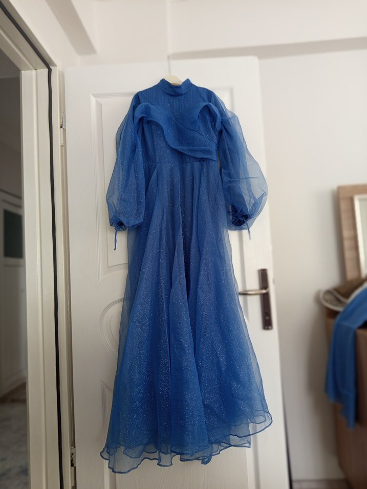 Parlak Mavi  Abiye Elbise - Görsel 3