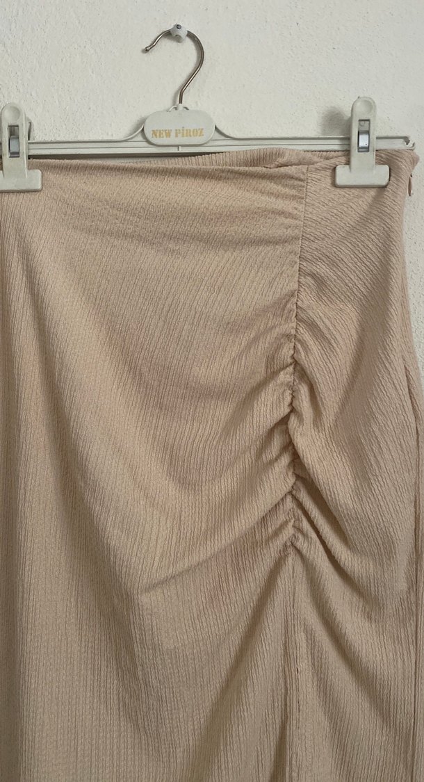 Bej Pilili Uzun Keten Etek - Görsel 2