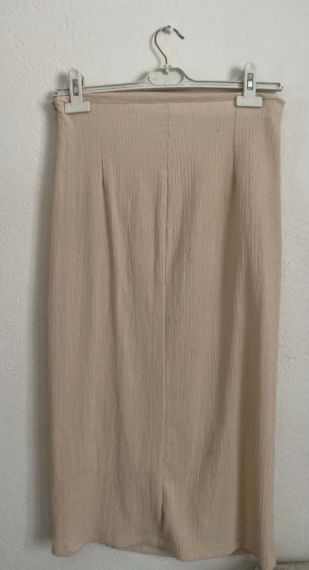 Bej Pilili Uzun Keten Etek - Görsel 3