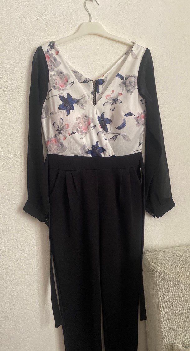 Çiçek Desenli V Yaka Uzun Kollu Tulum - Görsel 2