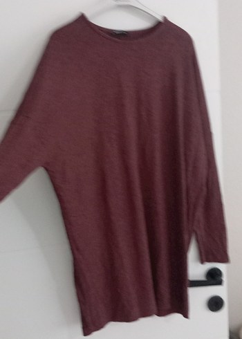 LC Waikiki Bordo Uzun Kollu Salaş Keten Kadın tunik