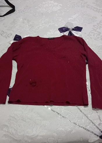 Bordo Uzun Kollu Örgü Kadın Kazak