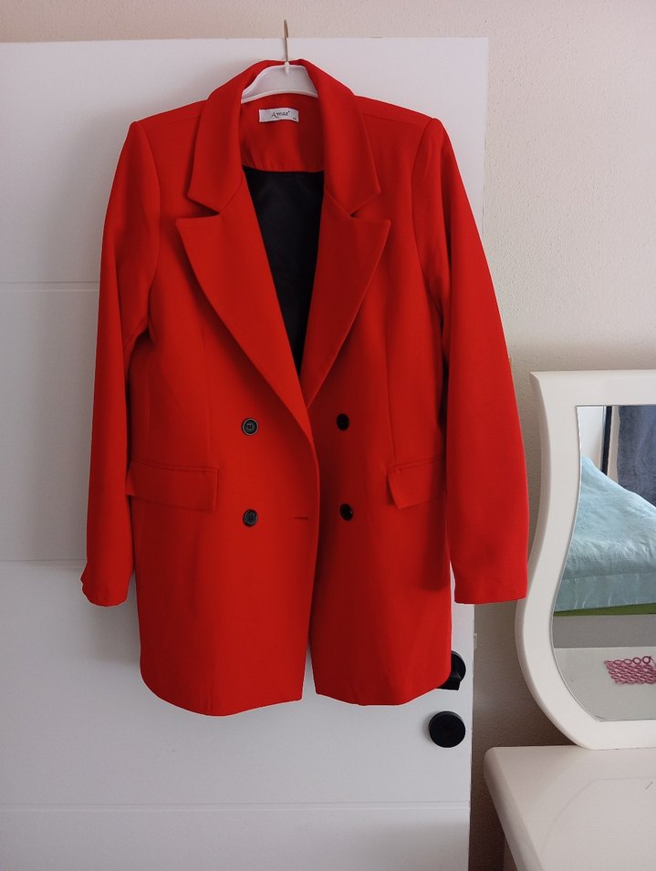 Kırmızı Düğmeli Kadın Blazer Ceket - Görsel 3