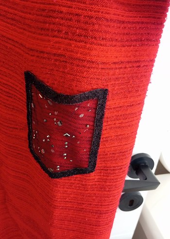 Uzun Kırmızı Triko Kadın Hırka - Görsel 2