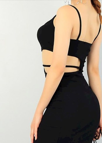 Siyah Mini Strappy Elbise - Görsel 4