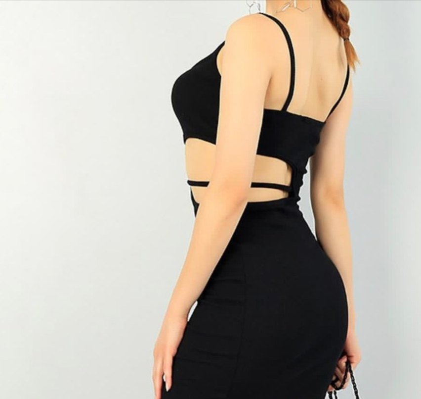 Siyah Mini Strappy Elbise - Görsel 4