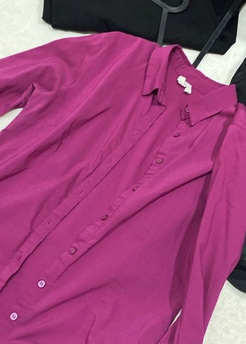 Düğmeli Mor Kadın Gömlek - Görsel 5