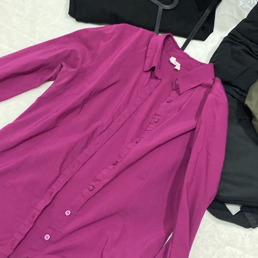 Düğmeli Mor Kadın Gömlek - Görsel 5