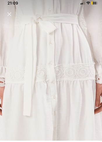 Beyaz Kemerli Uzun Keten Elbise - Görsel 4