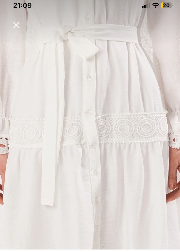 Beyaz Kemerli Uzun Keten Elbise - Görsel 4