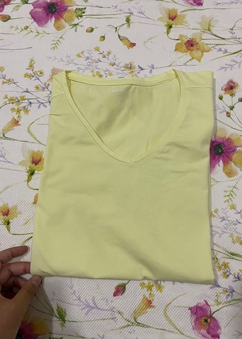 Koton unisex Sarı V Yaka Kısa Kollu Salaş Tişört - Görsel 5