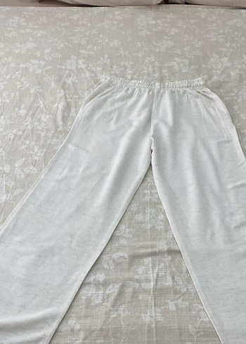 Beyaz Rahat Kesim Keten Kadın Pantolon - Görsel 4