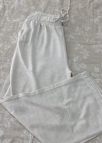 Beyaz Rahat Kesim Keten Kadın Pantolon - Görsel 5