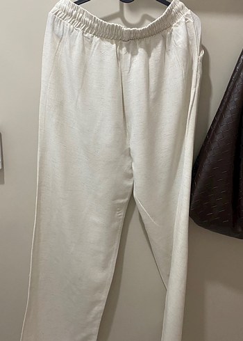 Beyaz Rahat Kesim Keten Kadın Pantolon - Görsel 8