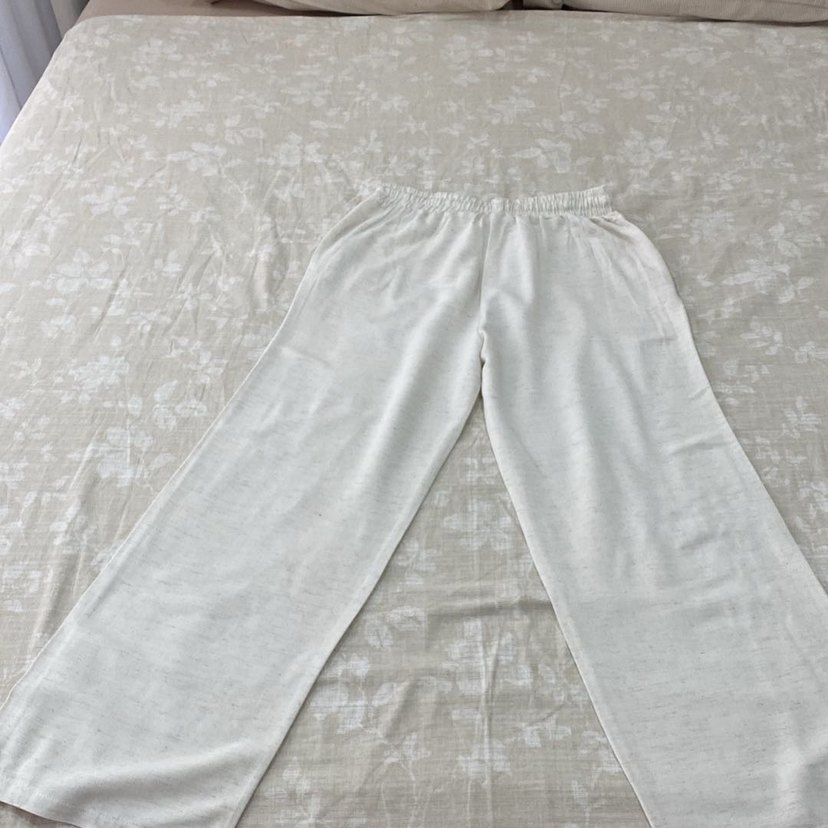 Beyaz Rahat Kesim Keten Kadın Pantolon - Görsel 4