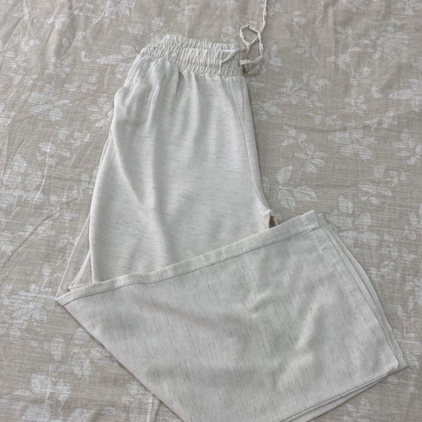 Beyaz Rahat Kesim Keten Kadın Pantolon - Görsel 5