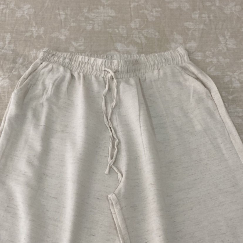 Beyaz Rahat Kesim Keten Kadın Pantolon - Görsel 2