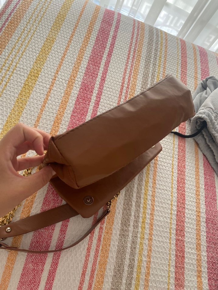 Zincir Detaylı acı Kahverengi suni Deri Kadın Çanta - Görsel 4