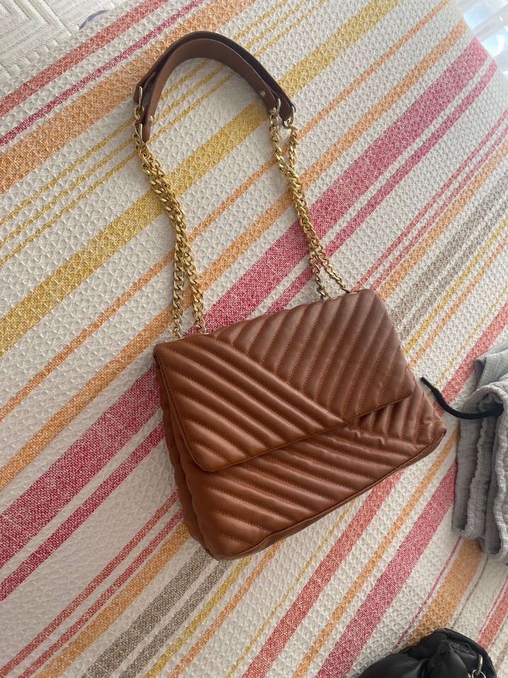 Zincir Detaylı acı Kahverengi suni Deri Kadın Çanta - Görsel 2