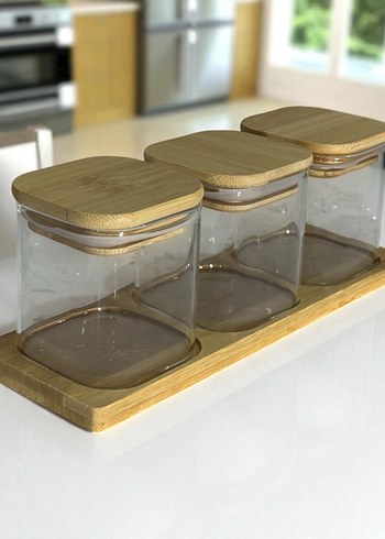 Bambu Kapaklı Cam Baharat Kavanozları - Görsel 2