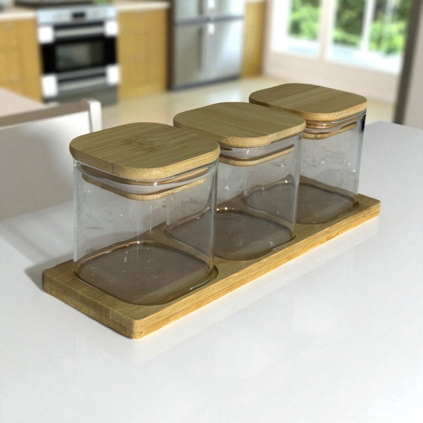 Bambu Kapaklı Cam Baharat Kavanozları - Görsel 2