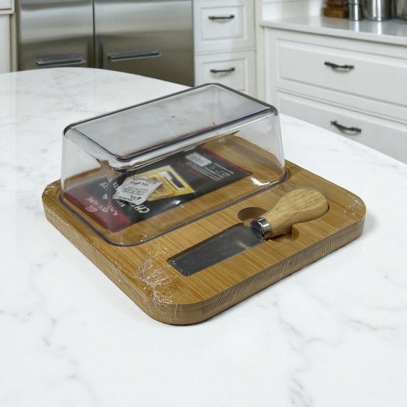 Bej Parlak Kapaklı Peynir Kesme Tahtası - Görsel 3