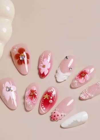 Badem şekilli pembe takma tırnak - Görsel 2