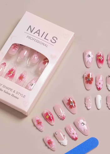 Badem şekilli pembe takma tırnak - Görsel 3