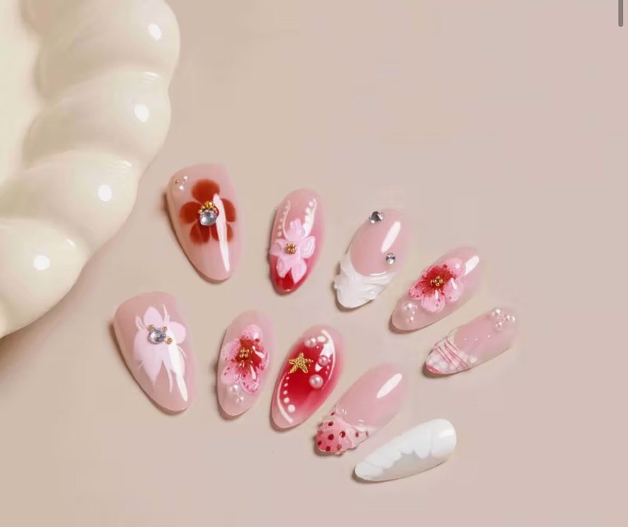 Badem şekilli pembe takma tırnak - Görsel 2