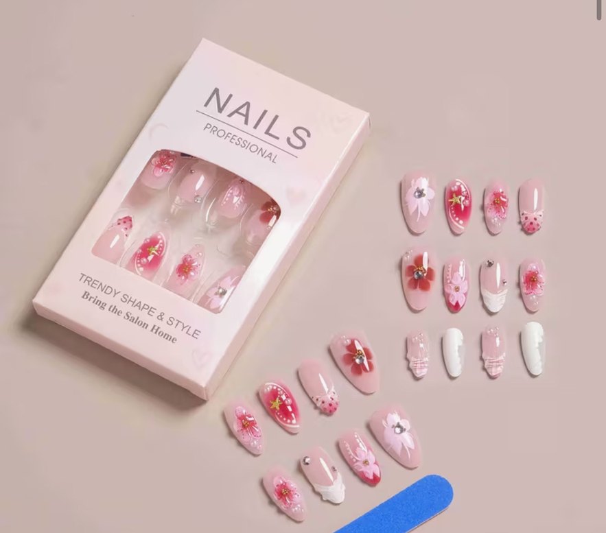 Badem şekilli pembe takma tırnak - Görsel 3