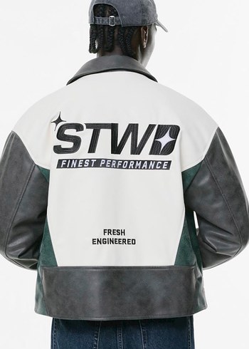 STWD Boxy Suni Deri Ceket Motorcu - Görsel 3