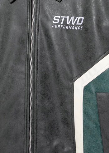 STWD Boxy Suni Deri Ceket Motorcu - Görsel 8