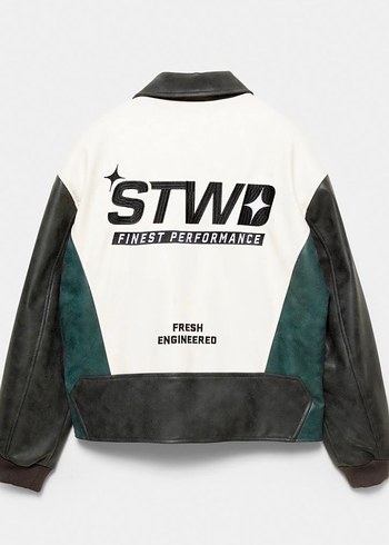 STWD Boxy Suni Deri Ceket Motorcu - Görsel 7