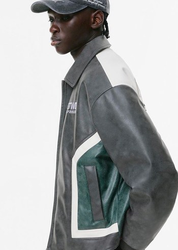 STWD Boxy Suni Deri Ceket Motorcu - Görsel 5