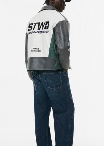 STWD Boxy Suni Deri Ceket Motorcu - Görsel 6