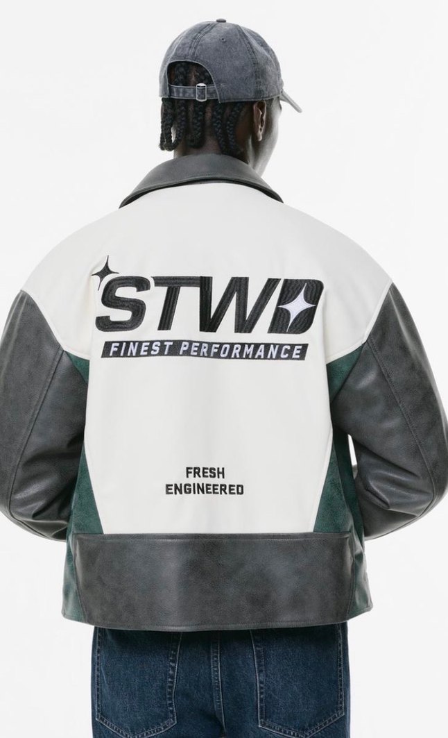 STWD Boxy Suni Deri Ceket Motorcu - Görsel 3