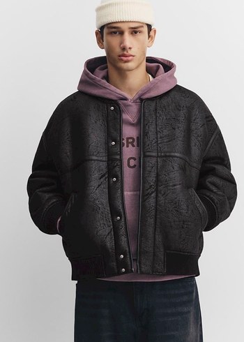 Pull Bear Deri Yünlü Bomber Ceket - Görsel 4