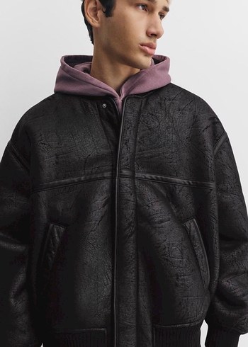 Pull Bear Deri Yünlü Bomber Ceket - Görsel 2