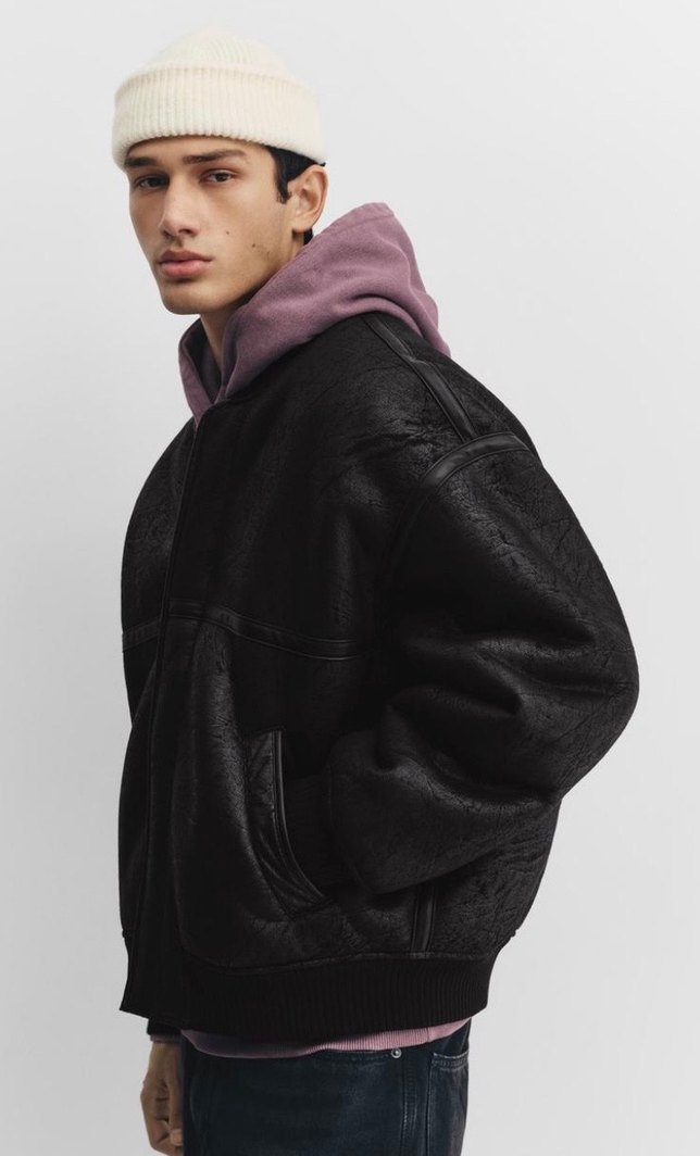 Pull Bear Deri Yünlü Bomber Ceket - Görsel 3