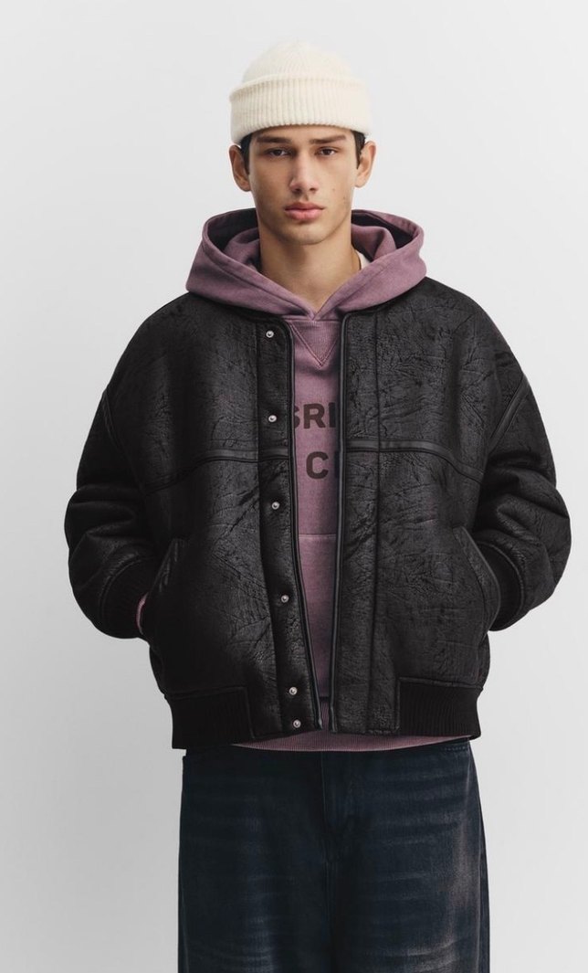 Pull Bear Deri Yünlü Bomber Ceket - Görsel 4