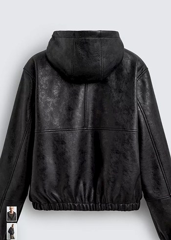 Siyah Deri Kapüşonlu Erkek Ceket - Görsel 6