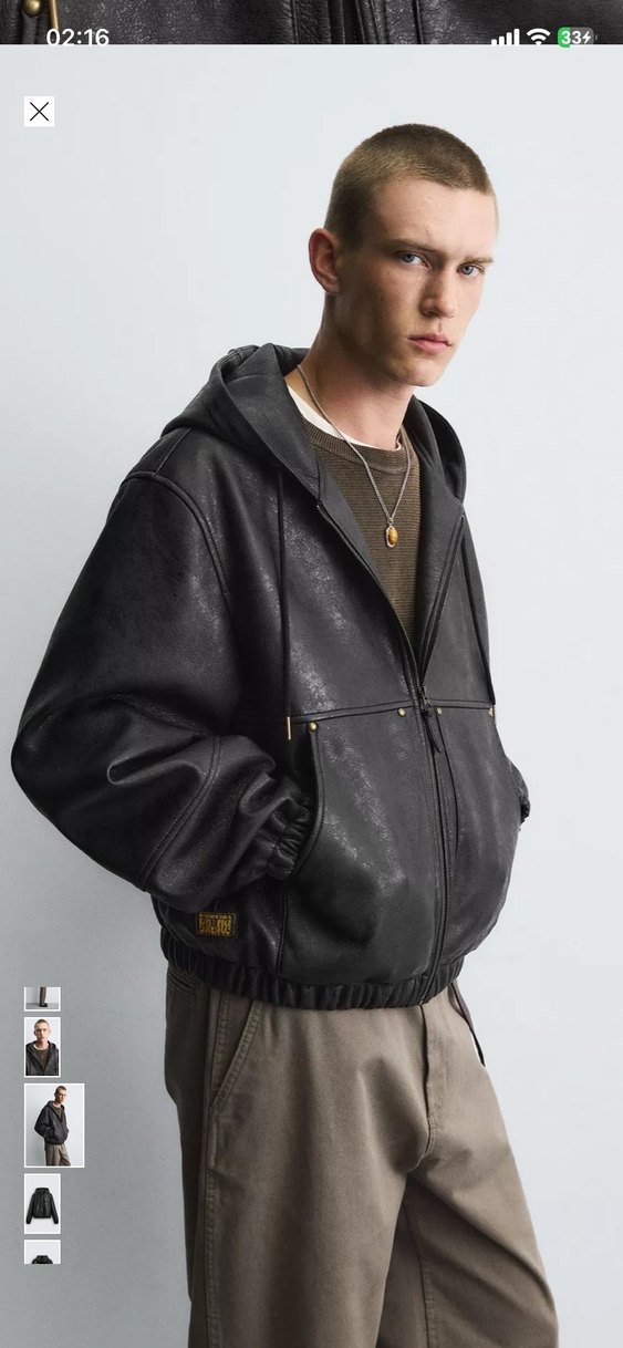 Siyah Deri Kapüşonlu Erkek Ceket - Görsel 4