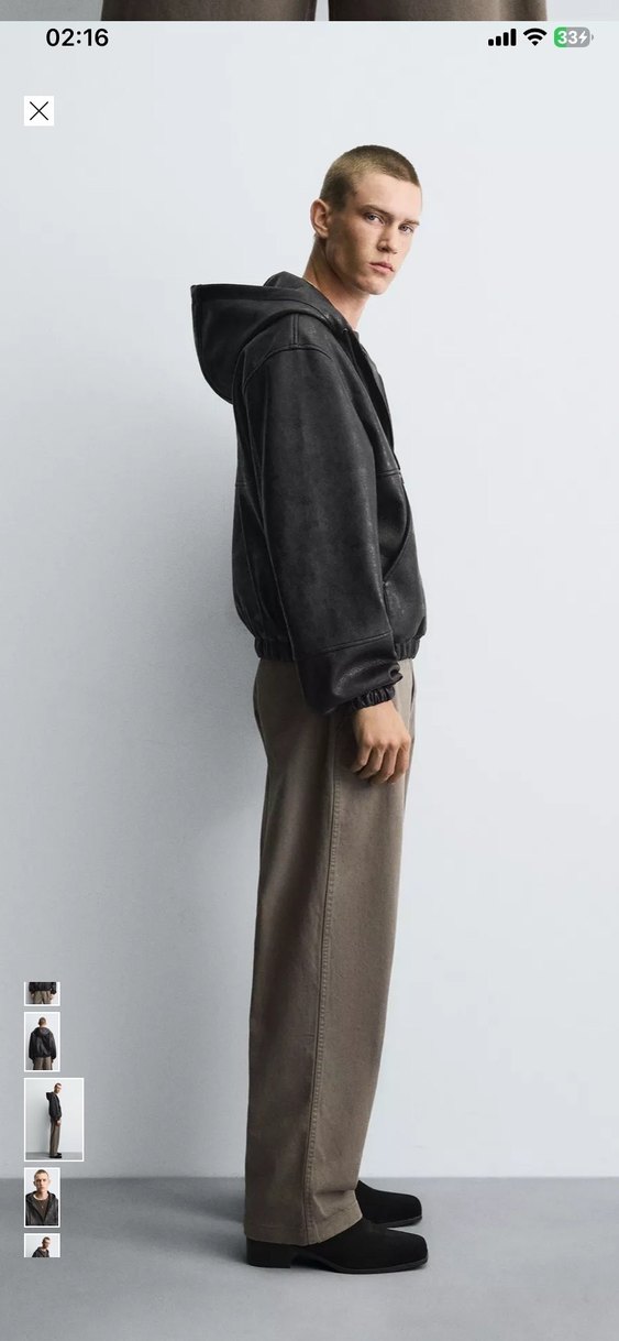 Siyah Deri Kapüşonlu Erkek Ceket - Görsel 3