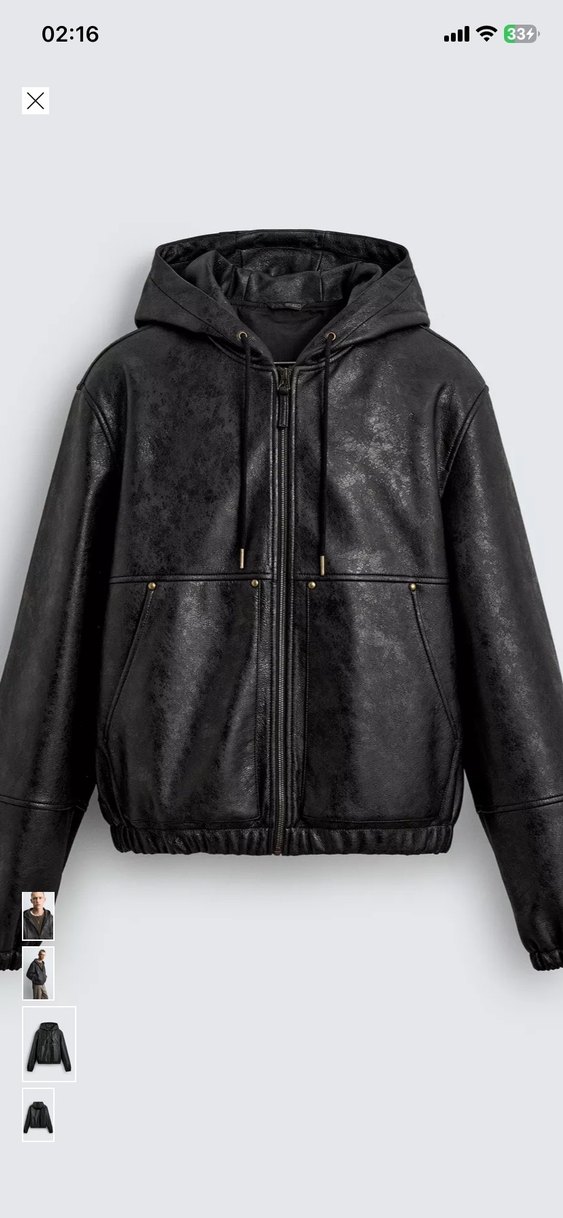Siyah Deri Kapüşonlu Erkek Ceket - Görsel 5
