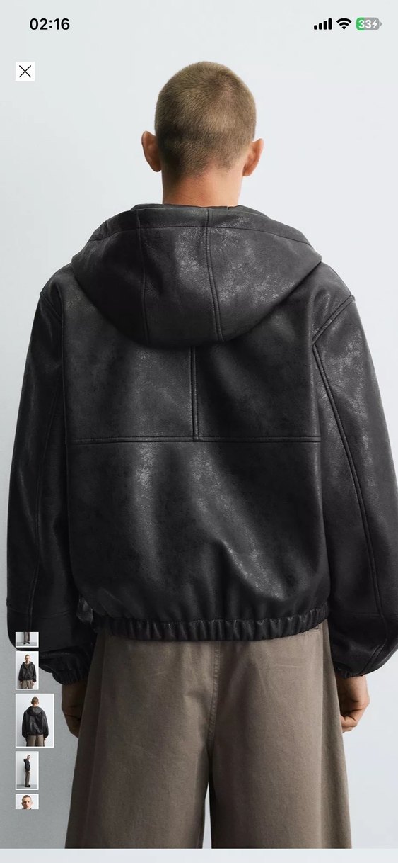 Siyah Deri Kapüşonlu Erkek Ceket - Görsel 2