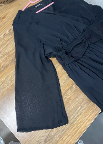 Gri V Yaka Uzun Kollu Midi Elbise - Görsel 6