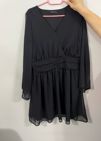 Gri V Yaka Uzun Kollu Midi Elbise - Görsel 2