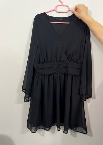 Gri V Yaka Uzun Kollu Midi Elbise - Görsel 3