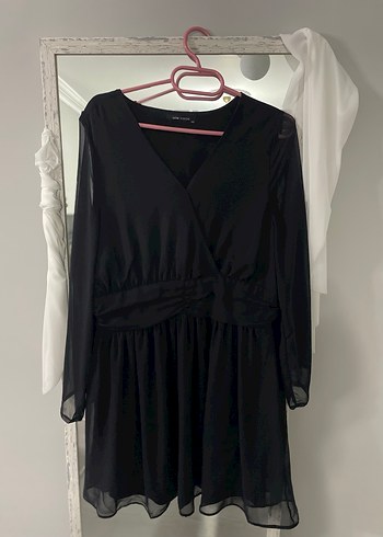 Gri V Yaka Uzun Kollu Midi Elbise - Görsel 9