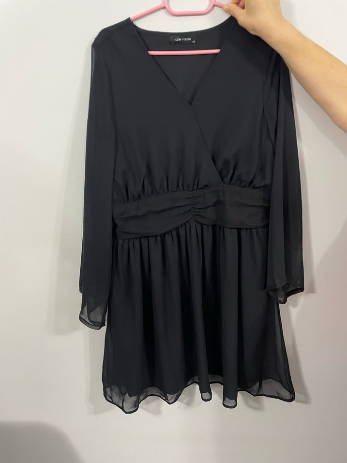 Gri V Yaka Uzun Kollu Midi Elbise - Görsel 2